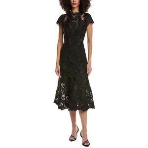 Simkhai Womens  Laura Guipure Lace Cap Sleeve Midi Dress, Black